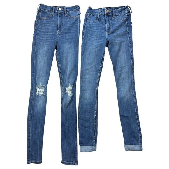 Hollister High Rise‎ Crop Jean Skinny Legging Size 00R W 23 Bundle of 2 pairs - Picture 1 of 10
